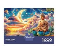 Buddha in Dream 1000 Piece Durable Cardboard Jigsaw Puzzles Buddha Meditating by The Sea at Dusk for Adults 14+ Office Break Hand Eye 38x26cm/1000pcs