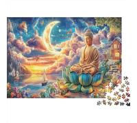 Buddha in Dream 1000 Piece Jigsaw Puzzle Bundle Thick Recycled Cardboard for Adult Family Buddha Moonlight Art Home Decoration Wall Display Indoor Fun Brain Challenge 70x50cm/1000pcs