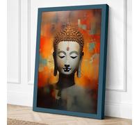 Buddha in Flames Japandi Canvas Wall Art Print 18x12 Inch