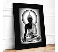 Buddha in Meditation Japandi Framed Wall Art Print A1 Black