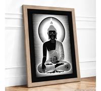 Buddha in Meditation Japandi Framed Wall Art Print A1 Oak