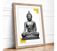 Buddha in Meditation Minimalist Framed Wall Art Print A1 (84.1×59.4cm) Oak, Wall Decor for Living Room, Bedroom, Office & Home, Ready to Hang, Art Gift