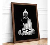 Buddha in Meditation Minimalist Framed Wall Art Print A1 (84.1×59.4cm) Walnut, Wall Decor for Living Room, Bedroom, Office & Home, Ready to Hang, Art Gift