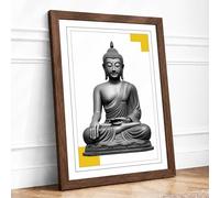Buddha in Meditation Minimalist Framed Wall Art Print A1 (84.1×59.4cm) Walnut, Wall Decor for Living Room, Bedroom, Office & Home, Ready to Hang, Art Gift