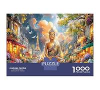 Buddha in Paris 1000 Pcs Recycled Cardboard Buddha Art Jigsaw Puzzle Assortment Senior Jigsaw Enthusiasts Brain Training Puzzle for Home Decor Must-have Gift Set 70x50cm/1000pcs