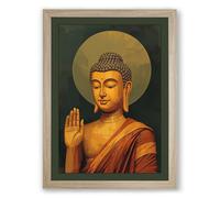 Buddha in Radiance Religious & Spiritual Framed Wall Art Print A4 (29.7×21cm) Oak, Wall Decor for Living Room, Bedroom, Office & Home, Ready to Hang, Art Gift