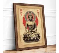 Buddha in Repose Japandi Framed Wall Art Print A1 (84.1×59.4cm) Walnut, Wall Decor for Living Room, Bedroom, Office & Home, Ready to Hang, Art Gift