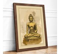 Buddha in Repose Japandi Framed Wall Art Print A1 (84.1×59.4cm) Walnut, Wall Decor for Living Room, Bedroom, Office & Home, Ready to Hang, Art Gift