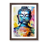 Buddha In Watercolour Framed Print for Living Room Bedroom Home Office Décor, Wall Art Picture Ready to Hang, Walnut A2 Frame (64 x 46 cm)