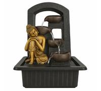 Buddha Indoor Water Fountain with Cascading Bowls, Plug-In Tabletop Zen Waterfall Feature, LED Light, Relaxation Home Décor, 40cm Tall, Resin Meditation Fountain for Living Room Office JR5195