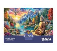 Buddha Landscape Sturdy Cardboard Premium Jigsaw Puzzle Mountain Lake Forest Landscape Brain Training Holiday Activity Puzzle 52x38cm/1000pcs