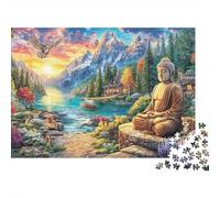 Buddha Landscape Thick 1000 Piece Puzzle for Adults Buddha Mountain Lake Owl Dog Premium Sturdy Vibrant Challenging Hard Difficult Stress Relief 52x38cm/1000pcs