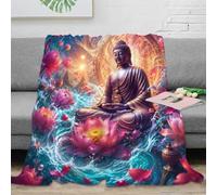 Buddha lotus art microfiber throw blanket soft fleece sofa decor | 40x50inchplush comfort touch lightweight warmth cozy lounge bedding sofa accent vibrant 3D print meditation style home