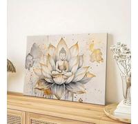 Buddha Lotus Flower Pictures Meditation Wall Art Canvas Print - Spiritual Zen Decor Painting Gold Posters For Living Bedroom(30x40cm/Frameless)