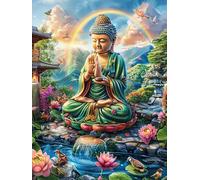 Buddha Meditating by A Lotus Pond 300 Pieces Set Classic Jigsaw Puzzle Fairy Tale Scenery Cartoon Couple Puzzle Partners Mind Relaxation Wall Decor Easter New Year Creativity & Gift Giving 300 PCS