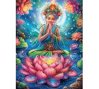 Buddha Meditating on A Lotus Flower 500 Pieces Set Classic Jigsaw Puzzle Science Fiction Magical Dream Teen Fans 14-18 Yrs Brain Training Logic Skill Leisure Adventure Valentines Recycled Cardboard