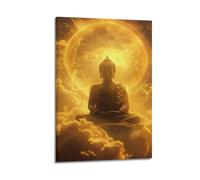 Buddha Meditating On Clouds With Golden Aura Wall Art, Divine Decor For Home And Meditation Room Artistic Wall Mural Modern Hanging Decor Poster08x12inch(20x30cm)