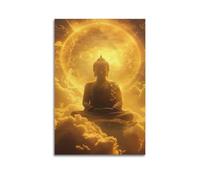 Buddha Meditating On Clouds With Golden Aura Wall Art, Divine Decor For Home And Meditation Room Artistic Wall Mural Modern Hanging Decor Poster24x36inch(60x90cm)