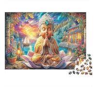 Buddha Meditation 1000 Piece Jigsaw Puzzle Bundle for Adult Fans Thick Cardboard Little Buddha Statue Home Decoration Wall Display New Year Gift Difficult Challenge Game 70x50cm/1000pcs