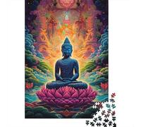 Buddha Meditation Art 1000 Piece Thick Cardboard Blue Buddha on Lotus Puzzle for Lovers Precision-cut Screen-free Activity Family 70x50cm/1000pcs