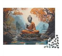 Buddha Meditation Scene 1000 Piece Jigsaw Puzzle Game Misty Mountain Spring Colourful And Detailedscenea Greatfestive Orfiller for Ages 10 Plus Puzzle Game for The Whole for Women, s for Men38x26