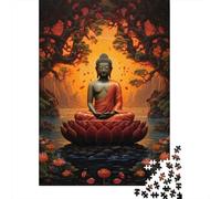 Buddha Meditation Scene 1000 Piece Thick Cardboard Red Buddha on Red Lotus Puzzle for Teens Sturdy Thick Cardboard Screen-free Activity Birthday Present 52x38cm/1000pcs