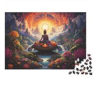 Buddha Meditation Scene Jigsaw Puzzles Toys 1000 PieceSerene Sakura Waterside Peaceful Night Jigsaw Puzzle for Adults & Kids Age 12 Years +100% Recvcled Cardboard52x38cm/1000pcs