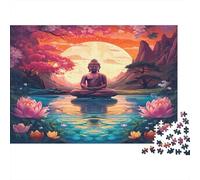 Buddha Meditation-Zen Landscape Art Jigsaws 1000 Pieces for Adults on Thick Blue Board Jigsaws for Adults Lotus Buddha As A Fun And Challenging Family Game for Collectible Art 38x26cm/1000pcs