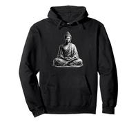 Buddha Meditation Zen Spiritual Art Black White Sketch Pullover Hoodie