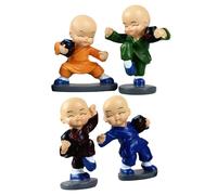 Buddha Monk Figures-Creative Dashboard Ornament Set of Synthetic Resin | 4 Part Decorative Kung Fu Statue for the Interior 'Car, Spiritual Zen Meditation, Travel Charm, Coll Stages