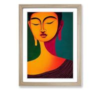 Buddha Painting Abstract Framed Wall Art Print, Ready to Hang Picture for Living Room Bedroom Home Office, Oak A2 (48 x 66 cm)