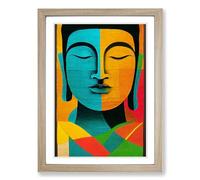 Buddha Painting Patchwork Framed Print | A2 Oak Framed Wall Art | Ready to Hang | Modern Religious Picture | Living Room Bedroom Lounge Office