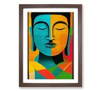 Buddha Painting Patchwork Framed Print | A2 Walnut Framed Wall Art | Ready to Hang | Modern Religious Picture | Living Room Bedroom Lounge Office