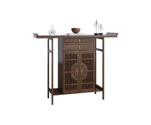 Buddha Pooja Meditation Shrine Table - 47.2" Walnut Buddhist Altar for Home Prayer, Greek & Catholic Saints, Ancestral Counter, Spiritual Decor