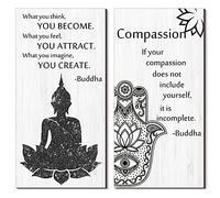 Buddha Quotes 2 Pieces Inspirational Quote Wall Decor Zen Meditation Wooden Hanging, Meditation Buddha [Wall] [Art]s for Home Living Room Yoga [Decor]s (Compassion)