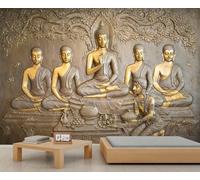 Buddha Relief Wall Mural Buddhist Temple Wallpaper Retro Traditional Art Murals Non-Self-Adhesive 3D Mural Wallpaper for Bedroom Living Room Bathroom 400 x 280 cm