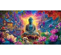 Buddha-seated-among-lotus-flowers 1000 Piece Puzzle Recycled Paper Fun Present & Activity for Home Educational Game Decompression Puzzles for Adults Kids Great Gift Idea 38x26/1000pcs