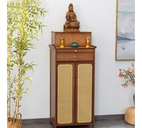 Buddha Shelf Altar Table, Multifunctional Personal Shrine Table for Spiritual Activities, Rattan WiFi Router Storage Cabinet Home Decor for Living Room and Bedroom