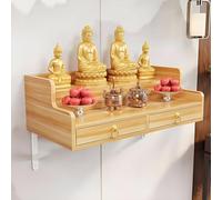 Buddha shelf,Household Solid Wood Wall Cabinet Buddha Cabinet Niche with Drawer,Wall-Mounted Buddha Statue Stand Shrine Altar Table,Bamboo Buddhist Offering Niche for Pooja and Incense Tribute(Light w