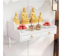 Buddha shelf,Household Solid Wood Wall Cabinet Buddha Cabinet Niche with Drawer,Wall-Mounted Buddha Statue Stand Shrine Altar Table,Bamboo Buddhist Offering Niche for Pooja and Incense Tribute(White,8
