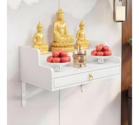 Buddha shelf,Household Solid Wood Wall Cabinet Buddha Cabinet Niche with Drawer,Wall-Mounted Buddha Statue Stand Shrine Altar Table,Bamboo Buddhist Offering Niche for Pooja and Incense Tribute(White,5
