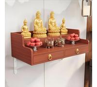 Buddha Shelf Solid Wood Wall Cabinet Niche with Drawer, Wall-Mounted Statue Stand Shrine Altar Table for Pooja and Incense Tribute