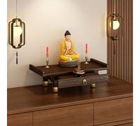 Buddha Shrine Wall-Mounted Altar Shelf, Solid Wood Pooja Table, Meditation Storage Cabinet for Statues, Souvenirs, Photos, and Offerings