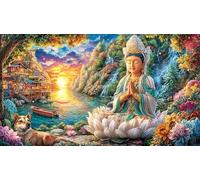 Buddha-Sitting-on-Lotus-Halo-Surrounded_-Colorful Puzzle for Adults Kids 1000Pc Recycled Paper Puzzle Game Educational Games for Home Activity & Fun Present Great Gift Idea 70x50/1000pcs