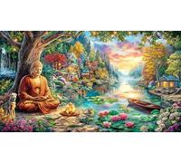 Buddha-Sitting-on-Lotus-Radiating-Light Adult Jigsaws Puzzle 1000 Pieces Recycled Paper Educational Game Challenge for Wall Decoration and Gifts Beautiful Decoration Puzzle 70x50/1000pcs