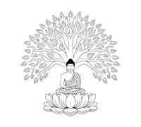 Buddha Sitting Under The Tree of Life Wall Stickers 67.2x71.7cm Wall beautification Black