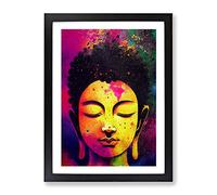 Buddha Splashed No.1 Framed Print | A2 Black Framed Wall Art | Ready to Hang | Modern Religious Picture | Living Room Bedroom Lounge Office