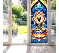 Buddha Stained Glass Window Film, Decorative Buddha Stained Glass Window Film, Buddha Stained Glass Window Film for Bathroom Door Heat Anti UV