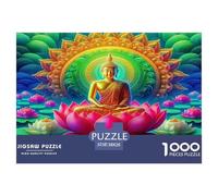 Buddha-Statue 100% Recycled Cardboard Buddha on Colorful Lotus with Golden Aura & Flowers 1000Pc Jigsaw Puzzles Adults Unique Classic Educational Games 38x26cm/1000pcs