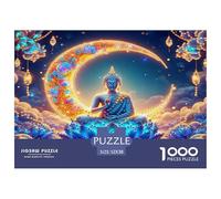 Buddha-Statue 100% Recycled Cardboard Buddha on Lotus with Moon & Vibrant Backdrop 1000Pc Jigsaw Puzzle Adults Fun Activity for Rainy Days 52x38cm/1000pcs